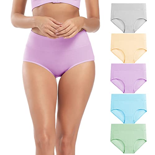 Molasus Women's Soft Cotton Underwear Briefs High Waisted Postpartum Panties Ladies Full Coverage Plus Size Underpants Pack of 5,Medium - Image 1