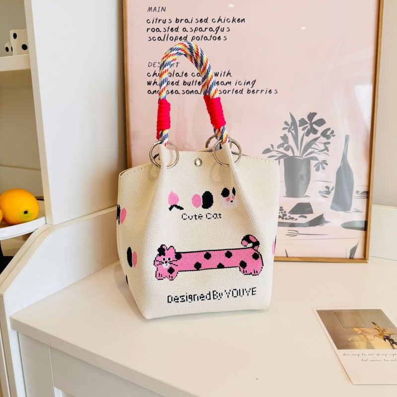 Spring New Ins Style Flower Knitted Handbag Women'S Fashion Travel Po Hand Bag Large Capacity Bucket Bag - Image 3