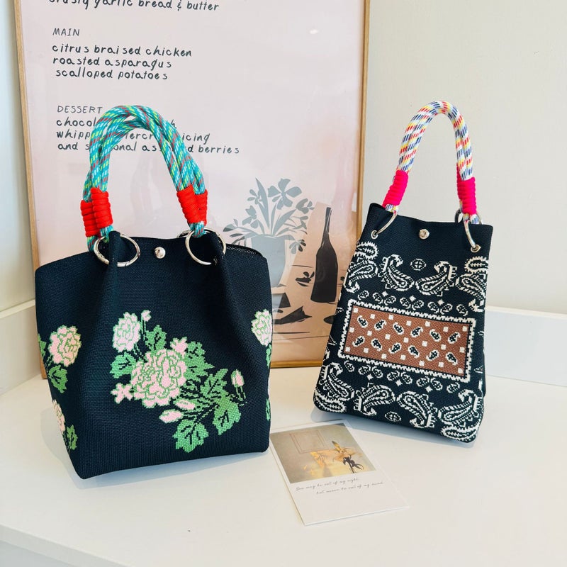 Spring New Ins Style Flower Knitted Handbag Women'S Fashion Travel Po Hand Bag Large Capacity Bucket Bag - Image 5