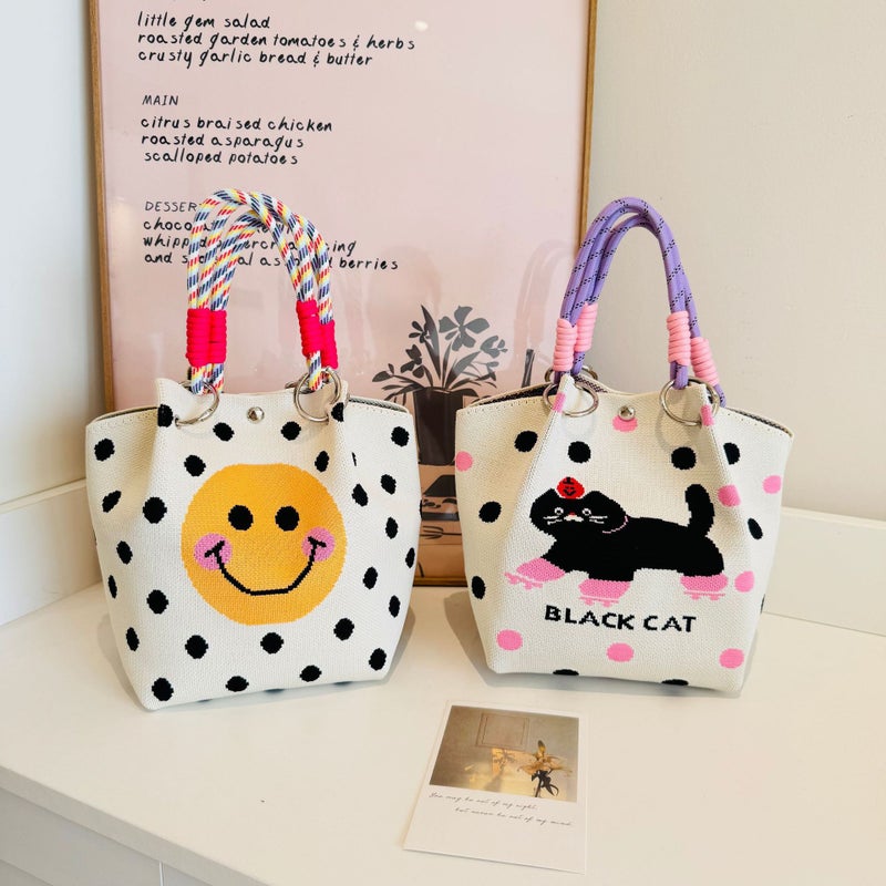Spring New Ins Style Flower Knitted Handbag Women'S Fashion Travel Po Hand Bag Large Capacity Bucket Bag - Image 2