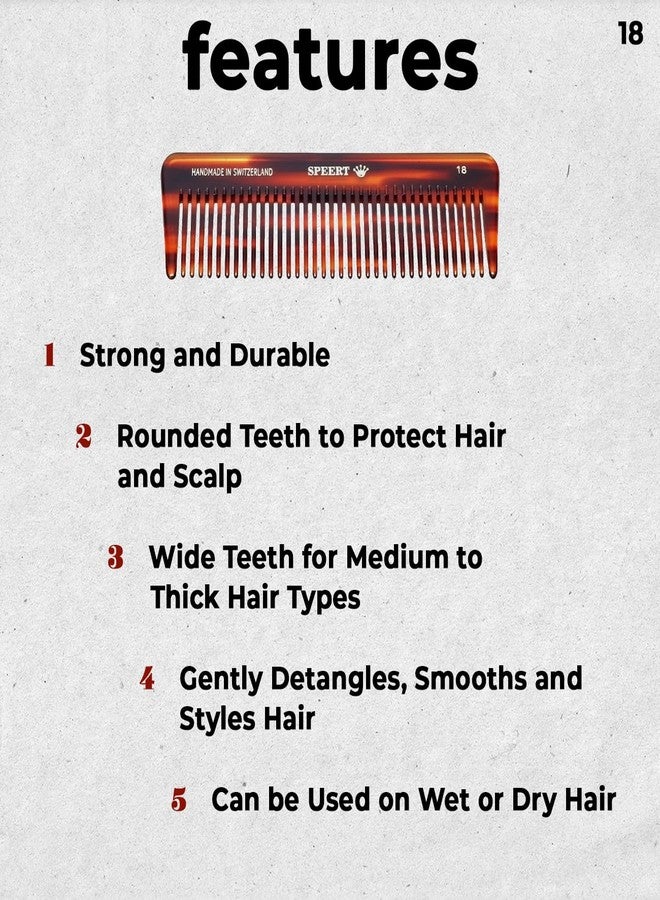 Speert #18 Handmade Wide Tooth Comb Tortoise Havana Acetate Thick Coarse Curly Detangling Parting Grooming Teasing Hair Styling Hairdresser Barber Hairdressing Wet Dry Pocket Travel Women Men Kids - Image 2