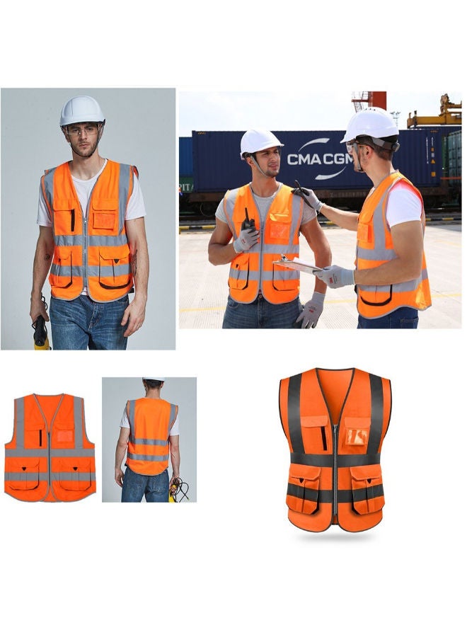 NIBEMINENT High Visibility Reflective Safety Work Vest With Multiple Pocket Red/Black M - Image 2