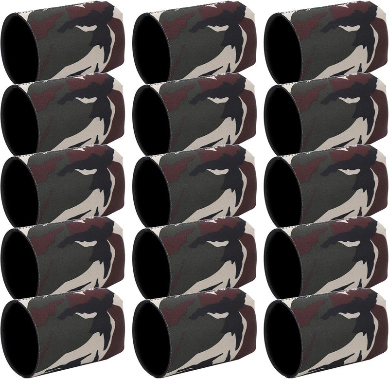 ويوبلز أغطية علب قياسية من النيوبرين الممتاز، عبوة من 15 قطعة، عوازل علب، حاملات تبريد، أغطية علب بيرة، غطاء علبة بيرة مخفي لمشروبات ريد بول، ميكيلوب ألترا، ترولي (لون أخضر عسكري مموه) - Image 1