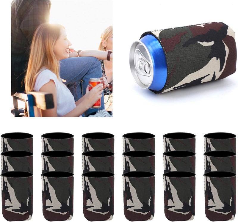 ويوبلز أغطية علب قياسية من النيوبرين الممتاز، عبوة من 15 قطعة، عوازل علب، حاملات تبريد، أغطية علب بيرة، غطاء علبة بيرة مخفي لمشروبات ريد بول، ميكيلوب ألترا، ترولي (لون أخضر عسكري مموه) - Image 2