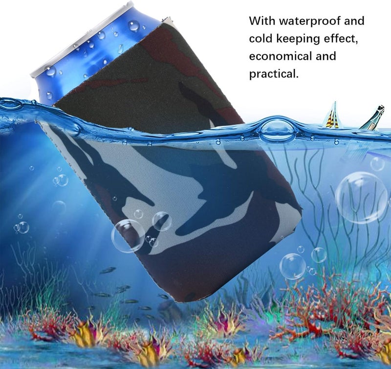 ويوبلز أغطية علب قياسية من النيوبرين الممتاز، عبوة من 15 قطعة، عوازل علب، حاملات تبريد، أغطية علب بيرة، غطاء علبة بيرة مخفي لمشروبات ريد بول، ميكيلوب ألترا، ترولي (لون أخضر عسكري مموه) - Image 3