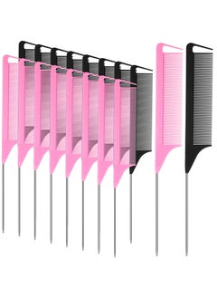 Patelai 18 Pieces Parting Comb for Braids Rat Tail Teasing Stainless Steel Pintail Comb for Hair Cutting Hair Styling Hairdressing Black Pink 