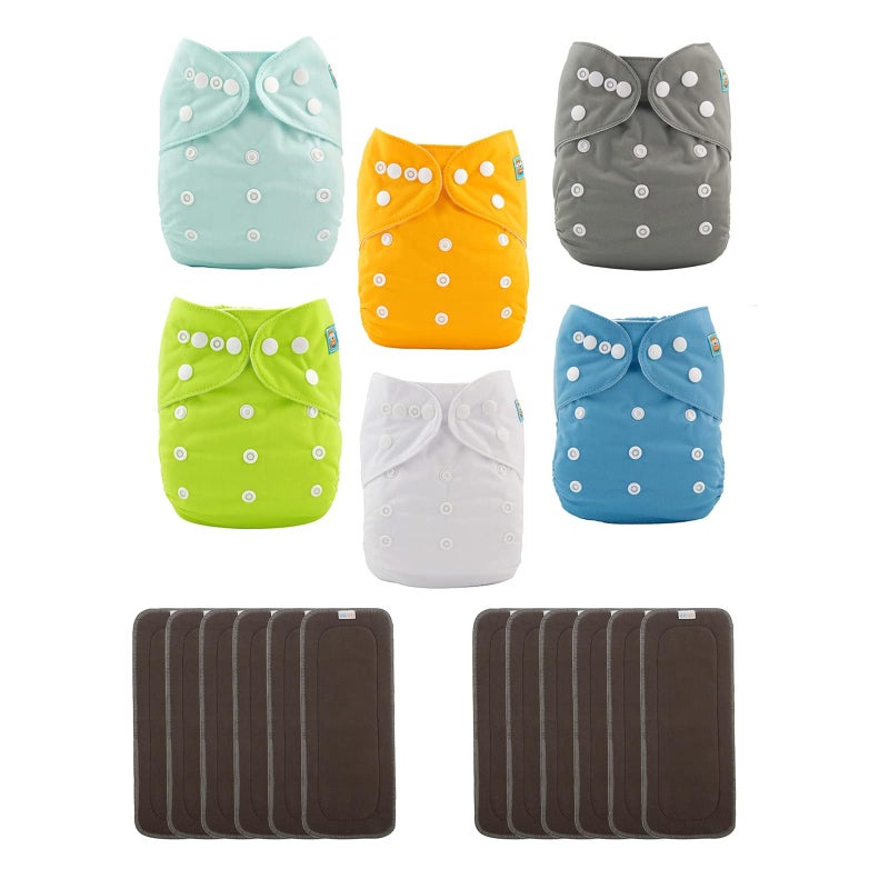 ALVABABY Baby Cloth Diaper 6 Pack with 12 Inserts One Size Cloth Diaper Covers Adjustable Washable Reusable for Baby Girls and Boys - Image 1