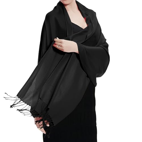 TZ Promise Women's Pashmina Shawls and Wraps for Evening Dress Soft Wedding Bridal Winter Warm Long Large Scarves (Black) - Image 1