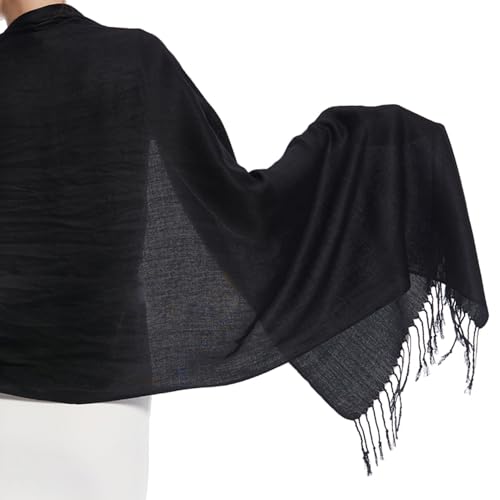 TZ Promise Women's Pashmina Shawls and Wraps for Evening Dress Soft Wedding Bridal Winter Warm Long Large Scarves (Black) - Image 2