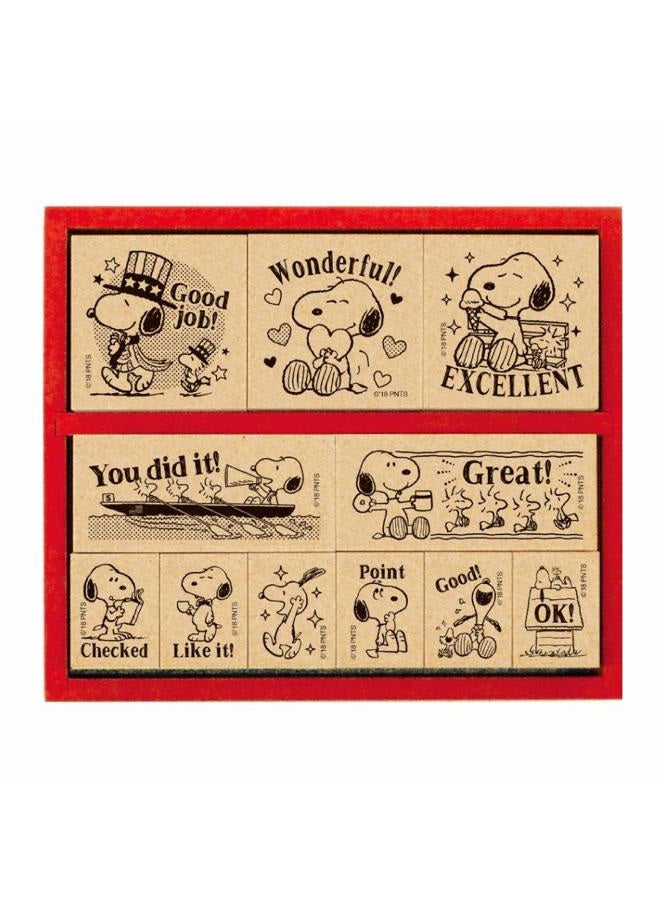 Beverly Snoopy Stamp Hanko Wooden Reward Stamp Set, English SDH-112 - Image 1