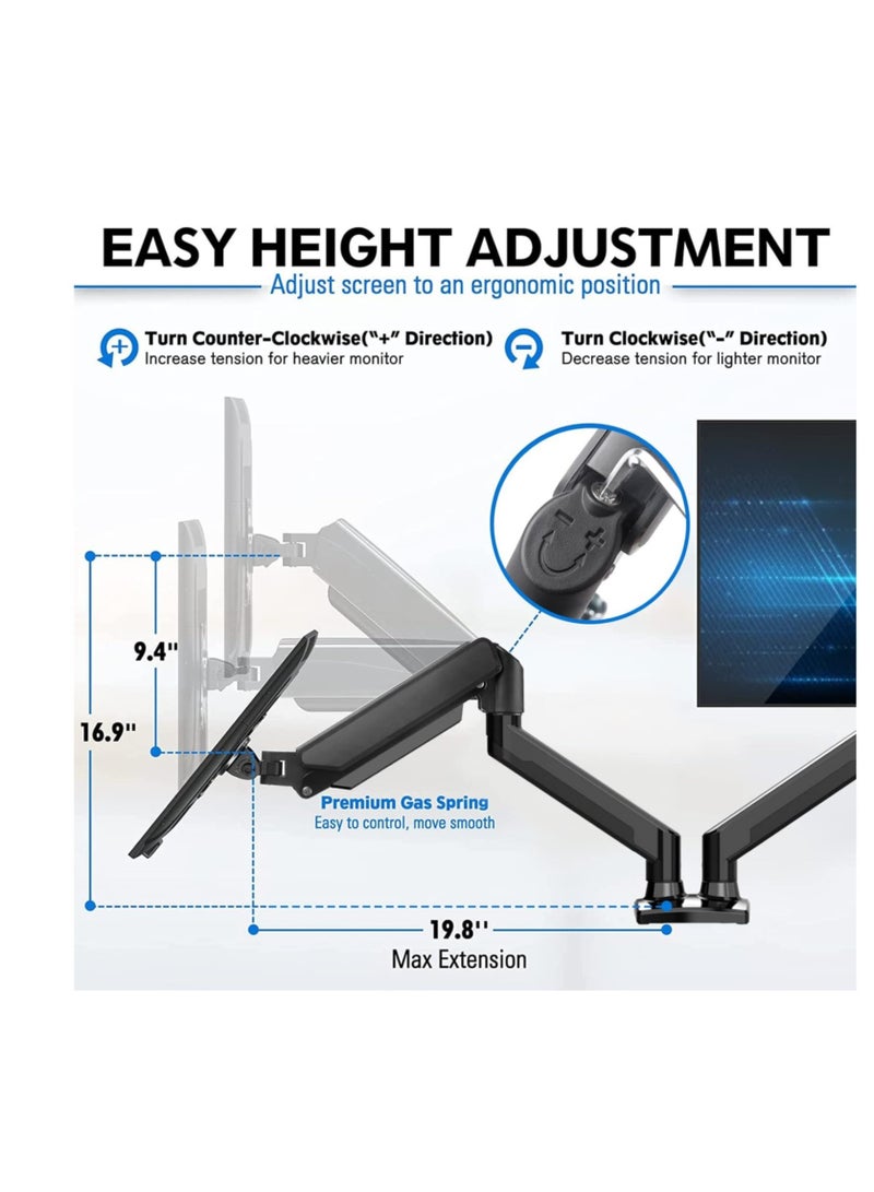 ELTRAZONE Dual Monitor Mount Stand, Adjustable Monitor Stand, Articulating Gas Spring Monitor Arm, Monitor Desk Mount with Clamp and Grommet Base - Fits 13 to 32 Inch Computer Monitors - Image 5