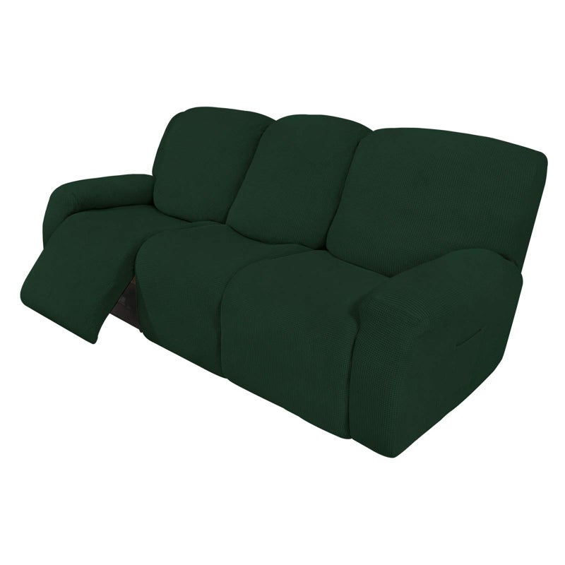EasyGoing 8 Pieces Recliner Sofa Stretch Sofa Slipcover Sofa Cover Furniture Protector Couch Soft with Elastic Bottom Kids Spandex Jacquard Fabric Small Checks Dark Green