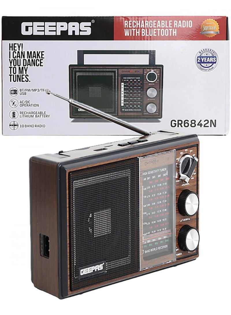 GEEPAS Geepas GR6842 Rechargeable Radio - BT/USB/SD /TF Music Player, Bluetooth Speaker, Lightweight Portable FM Radio, 10 Band Radio, Stylish Retro Design  - Image 4