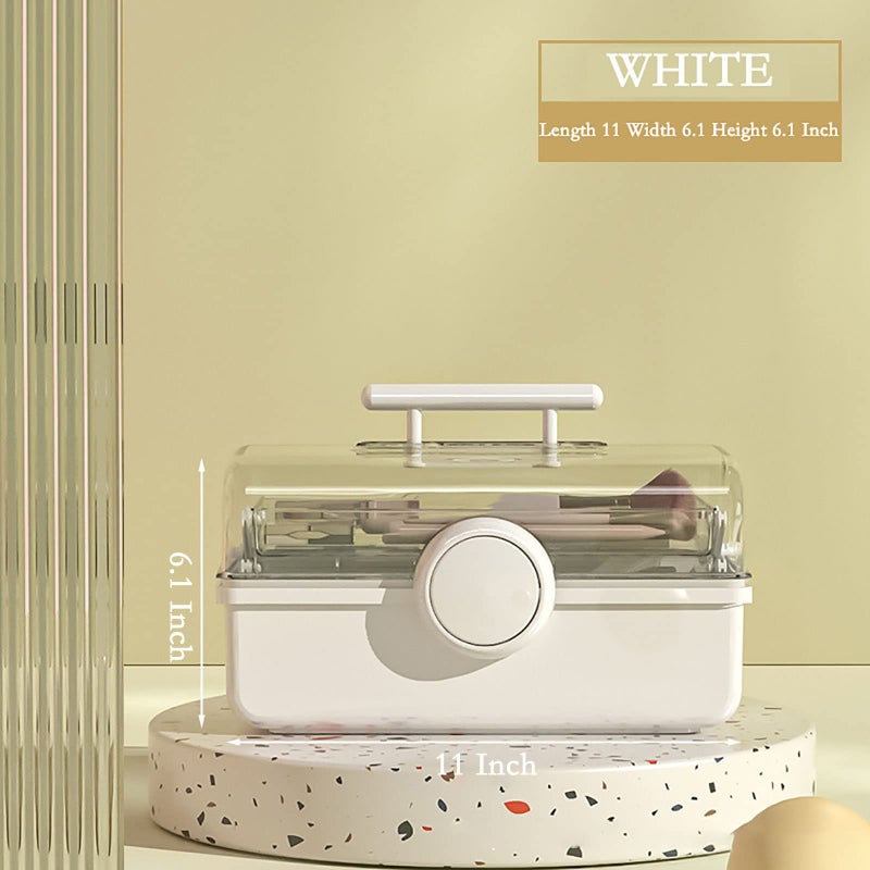 دبليو ام ام منظم تخزين المكياج من Wmm منظم مكياج بسعة كبيرة مع مقبض غطاء مرئي شفاف 3 طبقات صندوق تخزين مستحضرات التجميل المحمول لتنظيم مستحضرات التجميل والمجوهرات وإكسسوارات الشعر بسهولة - Image 2