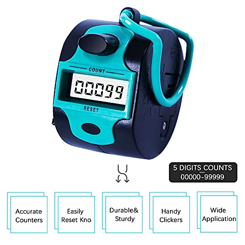 TESEAS Handy Counter Click Manual Digital clicker Stitch Tally Counters Finger Mechanical Palm Handheld Pitch 5-Digit Electronic Display Click Number Counter for Row, People, Golf,Crochet,Lap&Knit (4pack) - Image 3