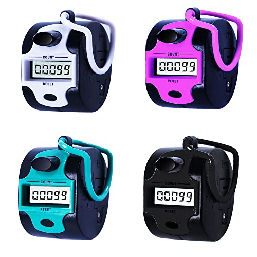 TESEAS Handy Counter Click Manual Digital clicker Stitch Tally Counters Finger Mechanical Palm Handheld Pitch 5-Digit Electronic Display Click Number Counter for Row, People, Golf,Crochet,Lap&Knit (4pack) - Image 1