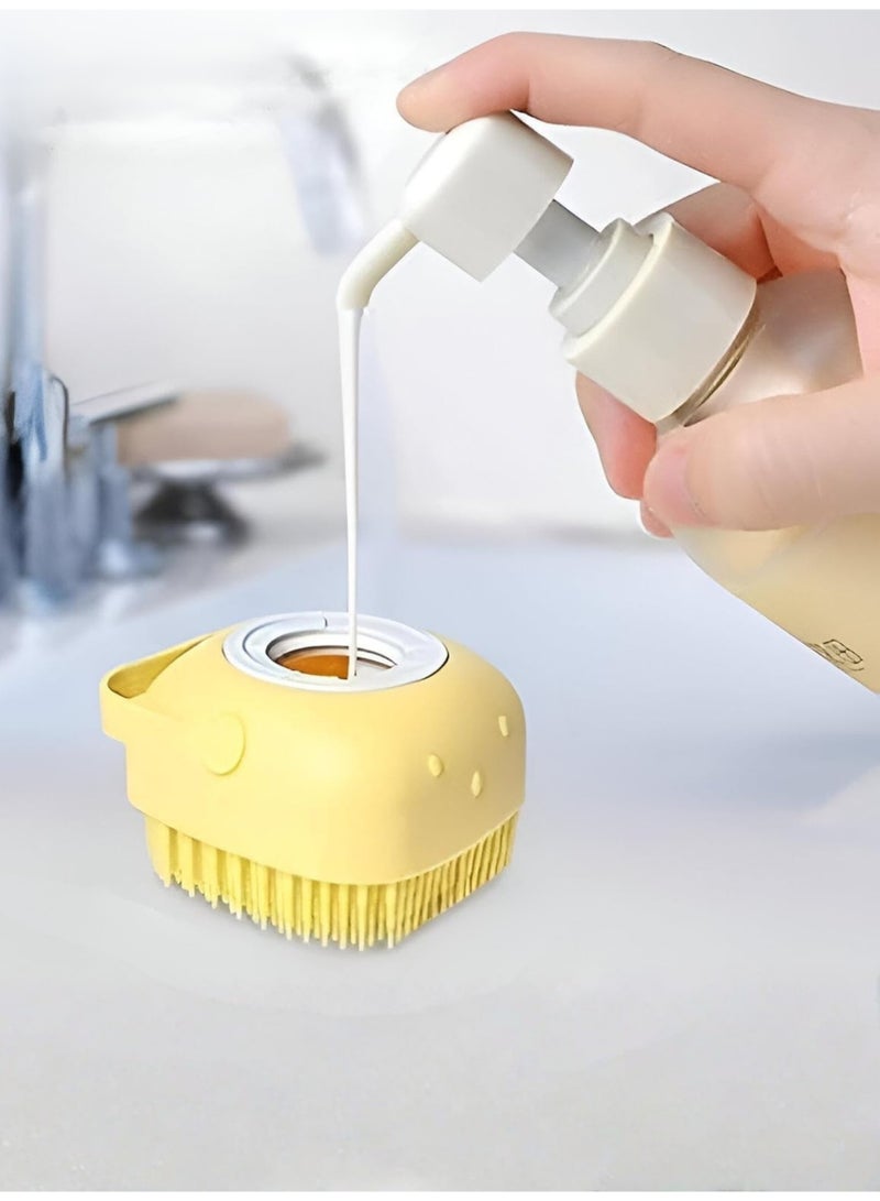 Soft Silicone Massage Body Brush with Shampoo Tank - Yellow Color - Image 2