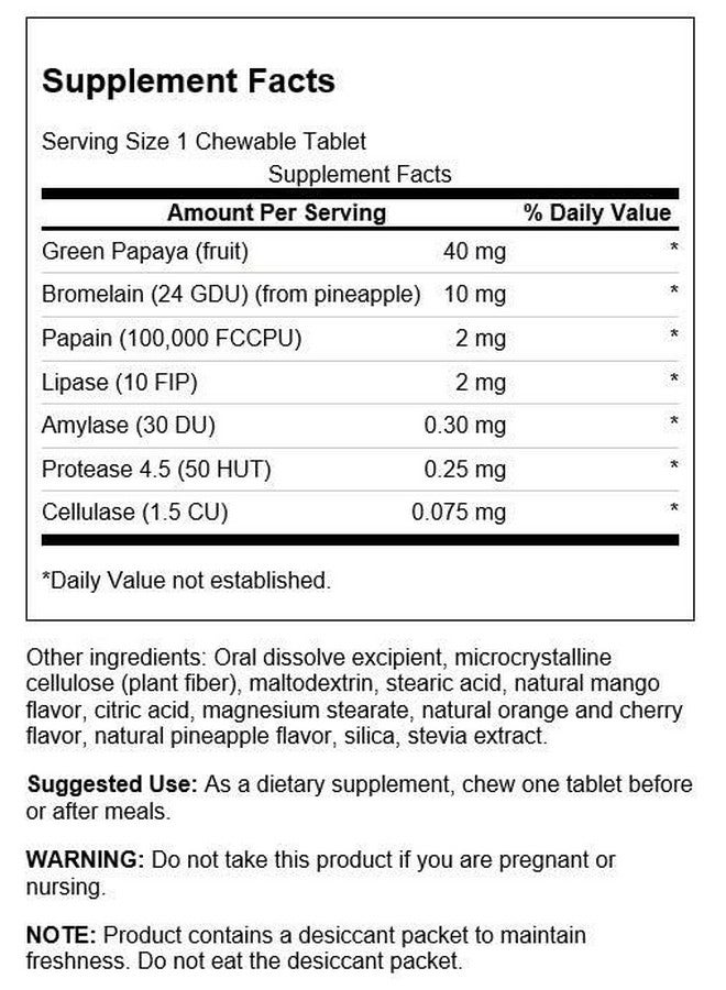 Swanson Chewable Papaya Plus 90 Chwbls Enzyme - Image 2