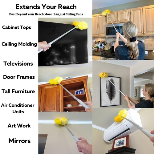 Evelots Ceiling Fan Blade Brush Cleaner - Long Extension Pole - Brush Both Sides at The Same Time - Scratch Resistant Microfiber Feather Cobweb Duster - Extra Long with Reach up to 9 Feet - Image 5
