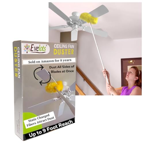 Evelots Ceiling Fan Blade Brush Cleaner - Long Extension Pole - Brush Both Sides at The Same Time - Scratch Resistant Microfiber Feather Cobweb Duster - Extra Long with Reach up to 9 Feet - Image 1