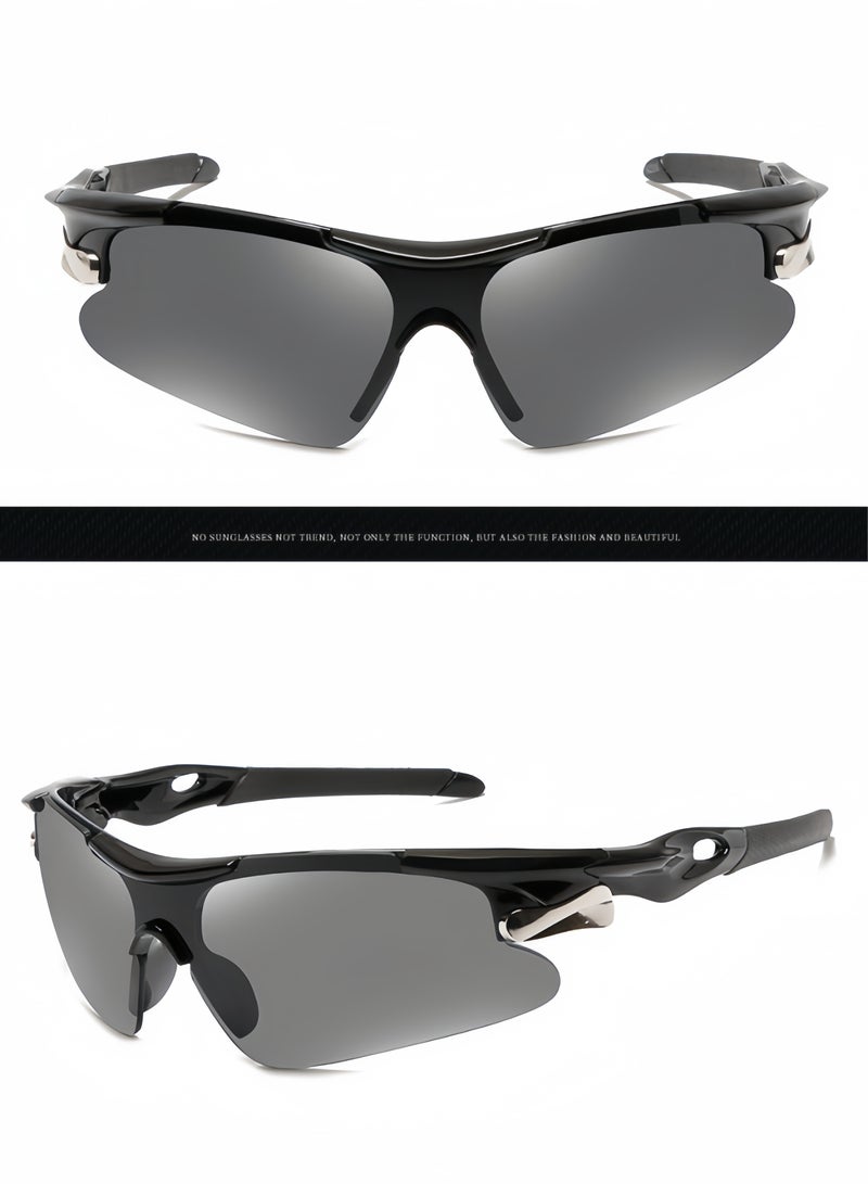 قطعتان من نظارات الشمس الرياضية الخارجية للحماية من الأشعة فوق البنفسجية بنصف إطار، نظارات شمسية رياضية مستقطبة للأشعة فوق البنفسجية 400 لركوب الدراجات، نظارات مقاومة للرياح لجولف البيسبول (أسود + شفاف) - Image 2