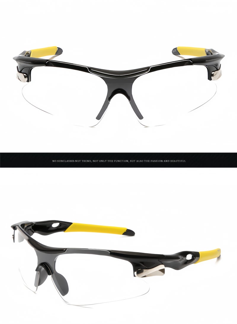 قطعتان من نظارات الشمس الرياضية الخارجية للحماية من الأشعة فوق البنفسجية بنصف إطار، نظارات شمسية رياضية مستقطبة للأشعة فوق البنفسجية 400 لركوب الدراجات، نظارات مقاومة للرياح لجولف البيسبول (أسود + شفاف) - Image 3