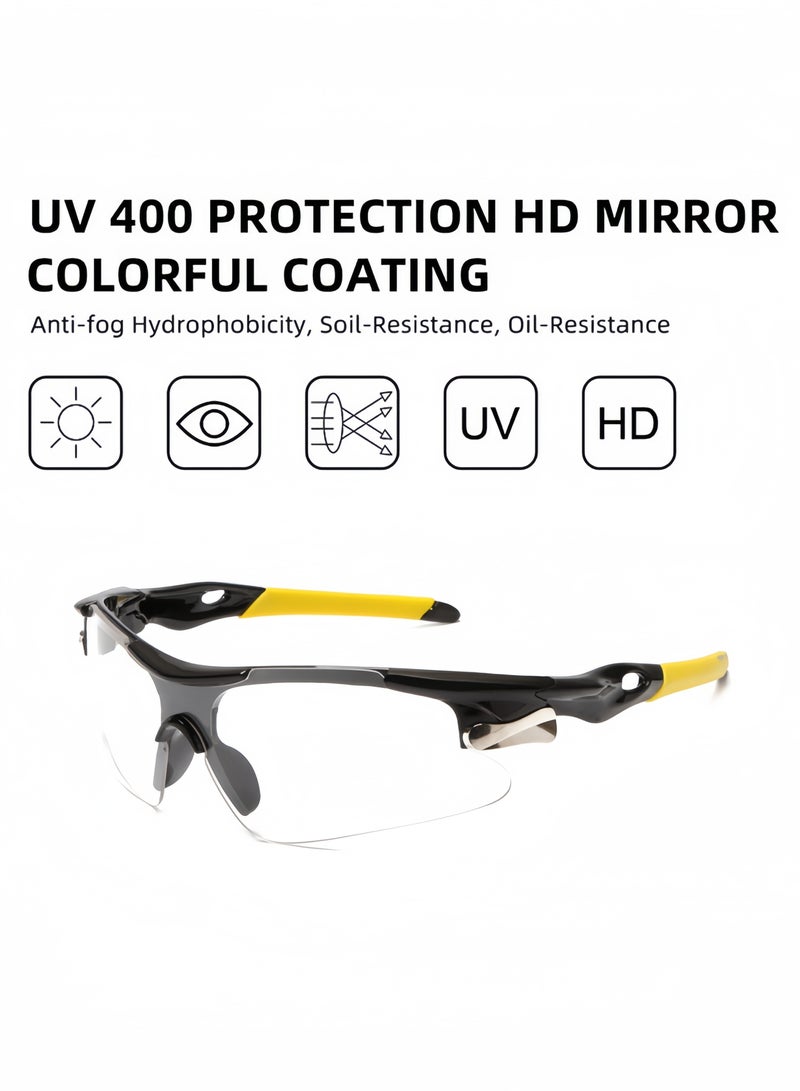 قطعتان من نظارات الشمس الرياضية الخارجية للحماية من الأشعة فوق البنفسجية بنصف إطار، نظارات شمسية رياضية مستقطبة للأشعة فوق البنفسجية 400 لركوب الدراجات، نظارات مقاومة للرياح لجولف البيسبول (أسود + شفاف) - Image 5