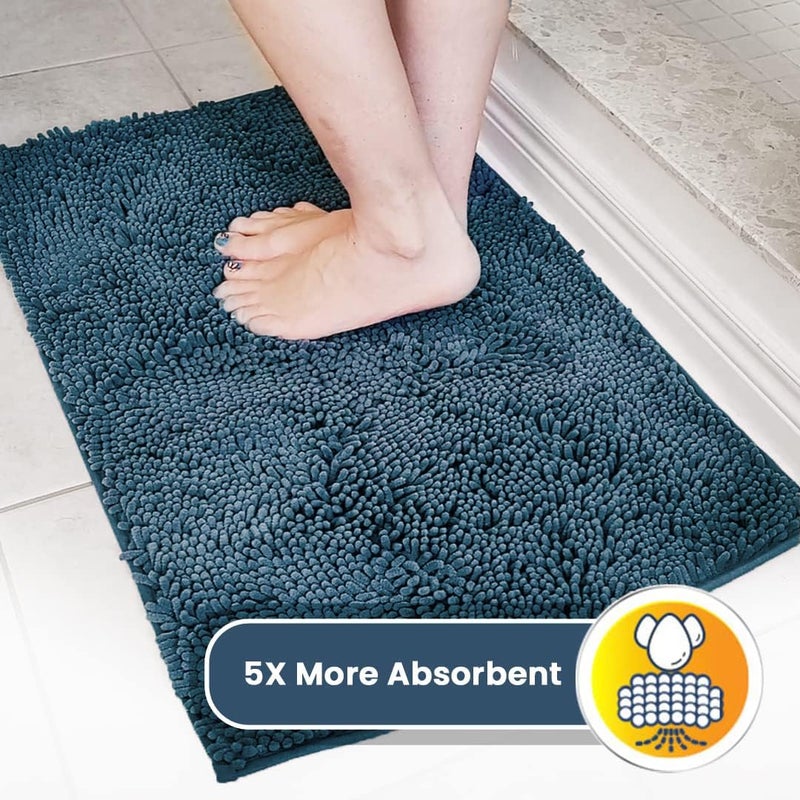 Muddy MatÂ® 2-Piece Atlantic Blue Medium 30"X19" AS-SEEN-ON-TV Highly Absorbent Microfiber Door Mat, Bath Mat and Pet Rug, Non Slip Thick Washable, Soft Chenille for Kitchen Bedroom Indoor and Outdoor - Image 4