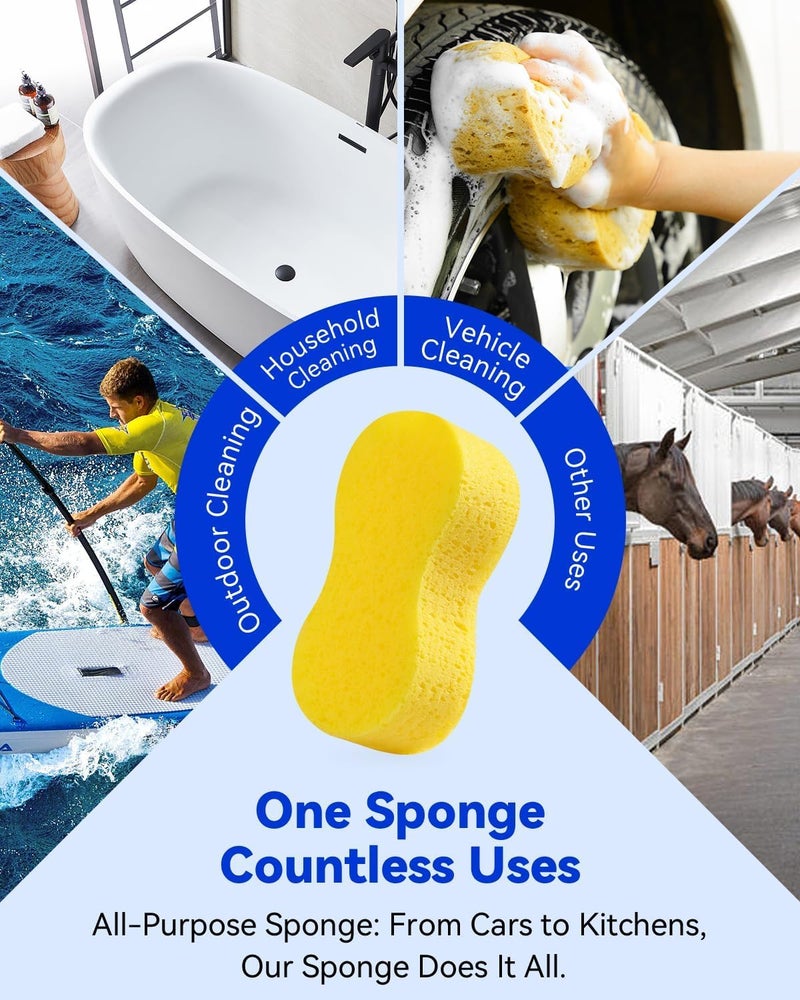 TERRIFI Super Absorbent Car Wash Sponge - Extra Large Durable Foam Scrubber for Car Cleaning, Kitchen & Bathroom - Non-Scratch Thick Easy Grip Multi-Purpose Cleaning Sponge - Image 2