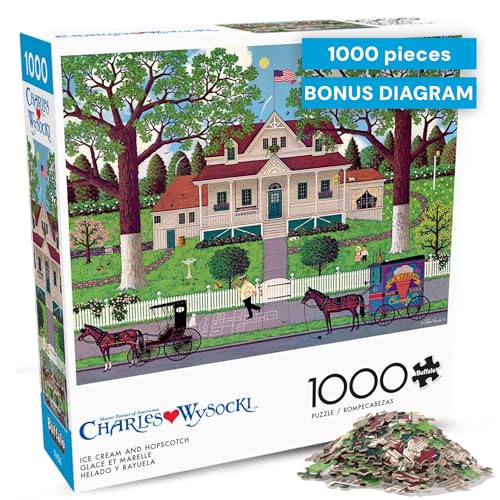 Buffalo Games Ice Cream and Hopscotch Jigsaw Puzzle 1000 Piece Puzzle for Adults Classic Americana Art by Charles Wysocki - Image 1