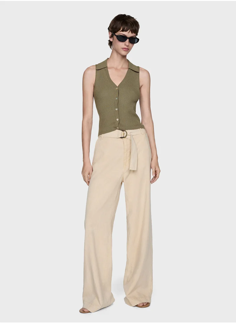 MANGO Buttoned Knit Top