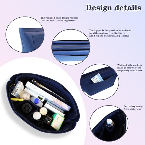 Lckaey Purse Organizer Insert for Longchamp Le Pliage Handbags Insert Felt Organizer1014navyblue-L - Image 4