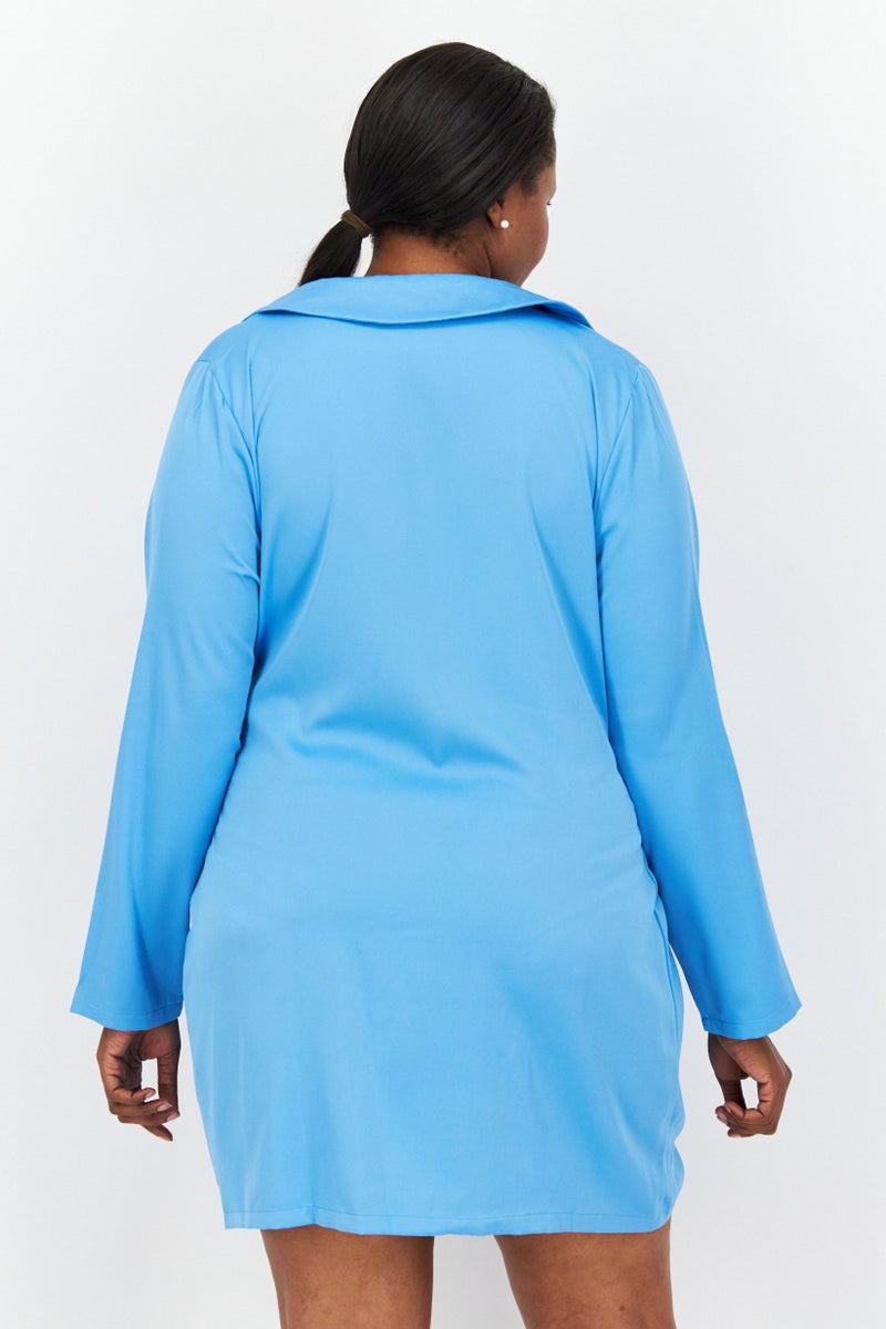 In the style Women Plus Size  Plain Wrap Dress, Blue - Image 2