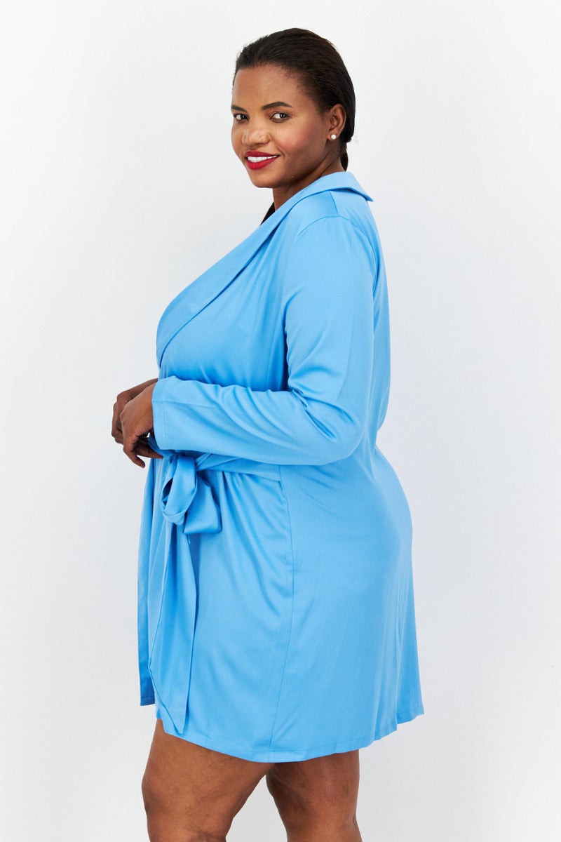 In the style Women Plus Size  Plain Wrap Dress, Blue - Image 4