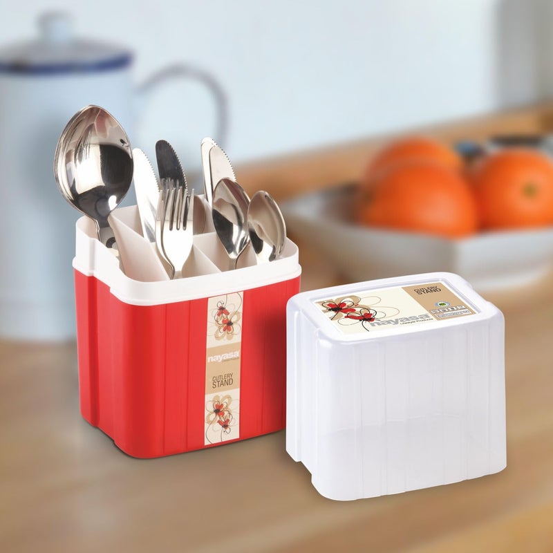 NAYASA Plastic Cutlery Stand | 1 Pieces | Spoon Fork Chopstick Storage Holder Box | Tableware Shelf Organazation Rack | Cutlery Drain Rack Organizer | Case for Kitchen | Storage stand | Red - Image 3