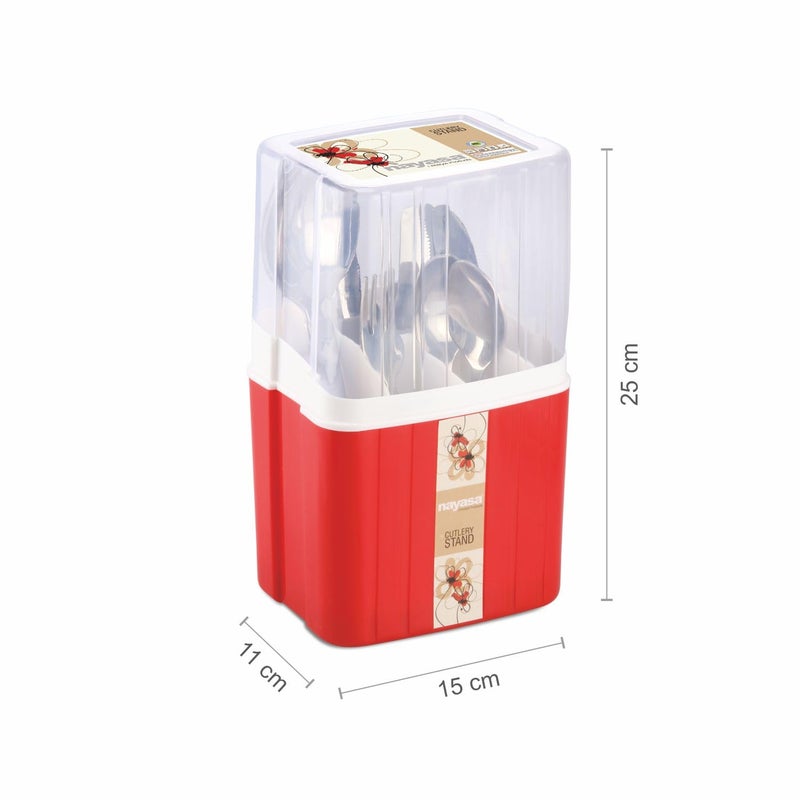 NAYASA Plastic Cutlery Stand | 1 Pieces | Spoon Fork Chopstick Storage Holder Box | Tableware Shelf Organazation Rack | Cutlery Drain Rack Organizer | Case for Kitchen | Storage stand | Red - Image 2