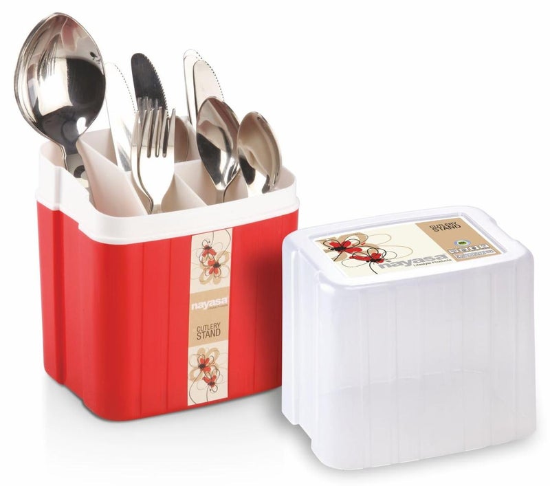NAYASA Plastic Cutlery Stand | 1 Pieces | Spoon Fork Chopstick Storage Holder Box | Tableware Shelf Organazation Rack | Cutlery Drain Rack Organizer | Case for Kitchen | Storage stand | Red - Image 1