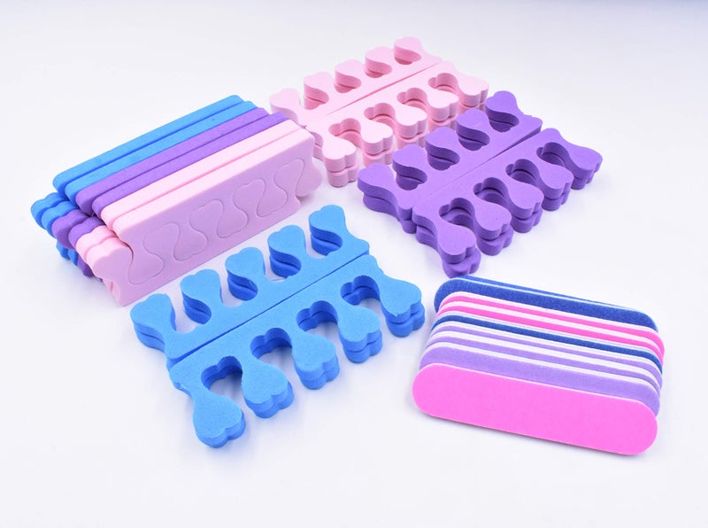 12 Pair Soft Two Tone Foam Toe Separators Toe Spacers Great Toe Cushions for Nail Polish Pedicure Manicure Includes 9pcs Assorted color Mini Nail Buffering File