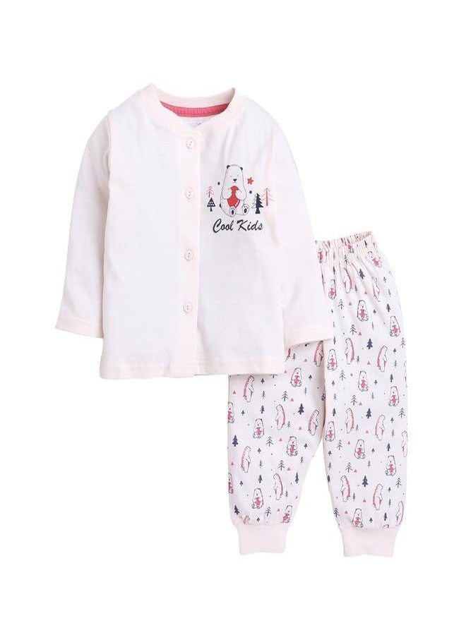 BUMZEE Peach Baby Boys Full Sleeves Jabla & Pyjama Set Age - 0-3 Months (Peb9555B-pch) - Image 1