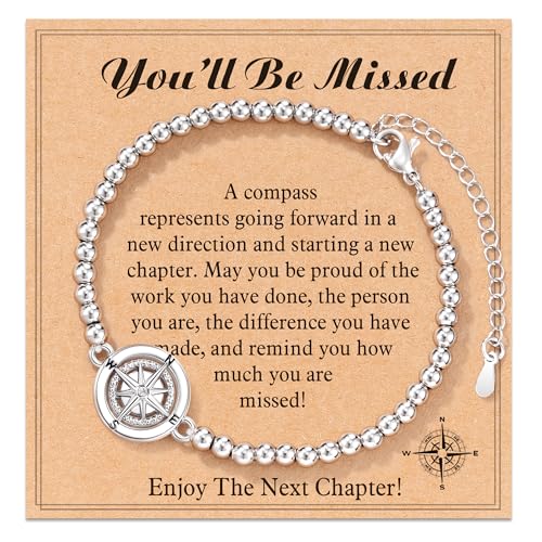 Shonyin Coworker Retirement Gifts for Women 2025 Going Away Leaving Gifts, Compass Bracelet You Will Be Missed Farewell Goodbye Gifts for Coworker Woman Manager Boss Teacher Employee - Image 1