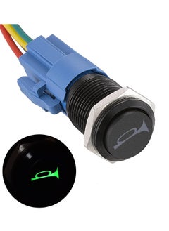 KASTWAVE 19mm 12V Momentary Speaker Horn Push Button Toggle Switch 3/4" Mounting Hole 1NO 1NC SPDT with Pre-Wiring Socket for Car Auto Motor Aluminium Alloy, Push Button Latching Switch (Blue/Black Shell)  - Image 1