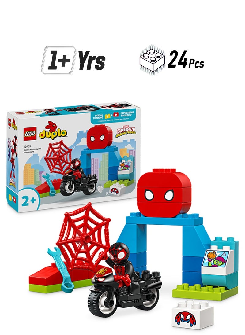 LEGO Duplo Marvel Spin’S Motorcycle Adventure Fantasy Playset Based On Spidey And His Amazing Friends Tv Show, Build-And-Rebuild Preschoolers' Learning Toy With Wheels For Ages 2 Plus 10424 (24 Pieces)  - Image 1