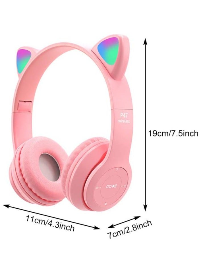 Small Wireless Gaming Headset, LED Light Up Cat Ear Shaped Headphones, Cartoon Luminous Head-mounted Stereo Bluetooth for Kids Adult Pink Headset Wireless - Image 4