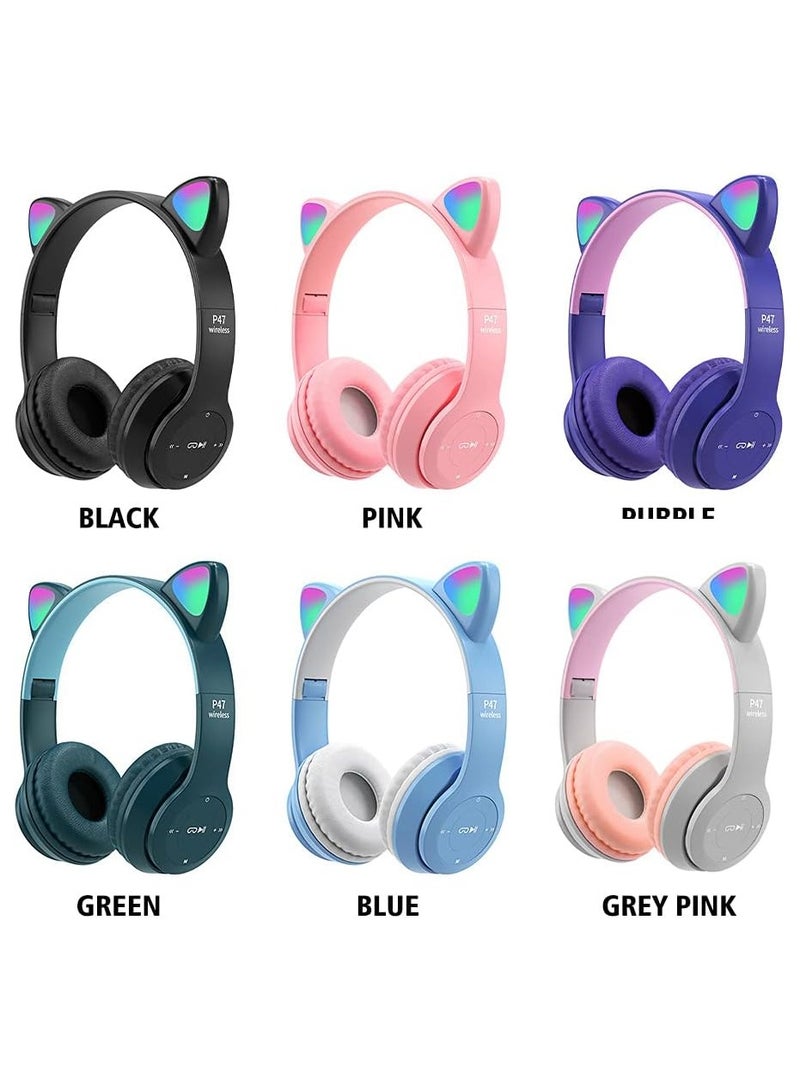 Small Wireless Gaming Headset, LED Light Up Cat Ear Shaped Headphones, Cartoon Luminous Head-mounted Stereo Bluetooth for Kids Adult Pink Headset Wireless - Image 5