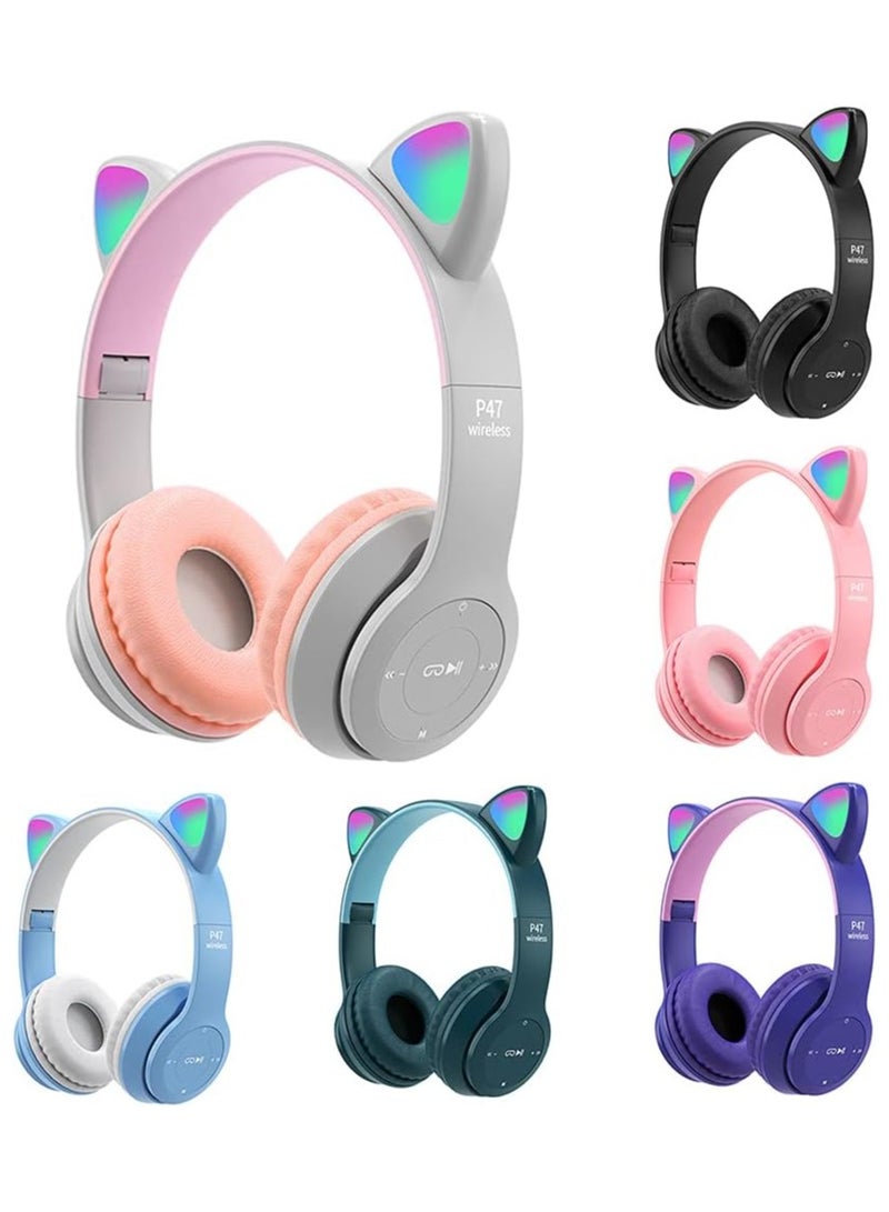 Small Wireless Gaming Headset, LED Light Up Cat Ear Shaped Headphones, Cartoon Luminous Head-mounted Stereo Bluetooth for Kids Adult Pink Headset Wireless - Image 3