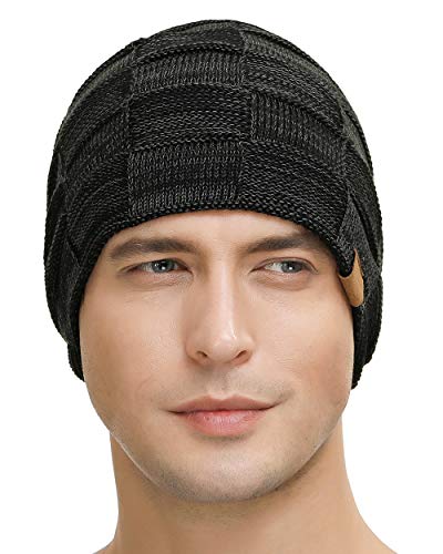 Vgogfly Slouchy Beanie for Men Winter Hats for Guys Cool Beanies Mens Lined Knit Warm Thick Skully Stocking Binie Hat Black/Blue - Image 4