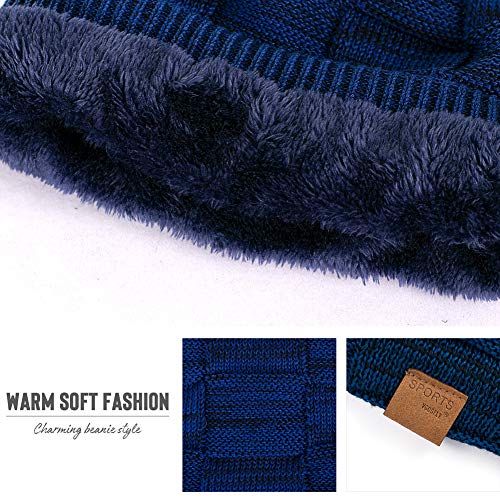 Vgogfly Slouchy Beanie for Men Winter Hats for Guys Cool Beanies Mens Lined Knit Warm Thick Skully Stocking Binie Hat Black/Blue - Image 5