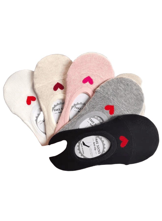 "SMARTEDGE Women's Stylish Red Heart Print Socks, Summer Ankle Socks, Very Elegant, 6-Pair Set in Assorted Colors. Trendy Design for Women and Girls