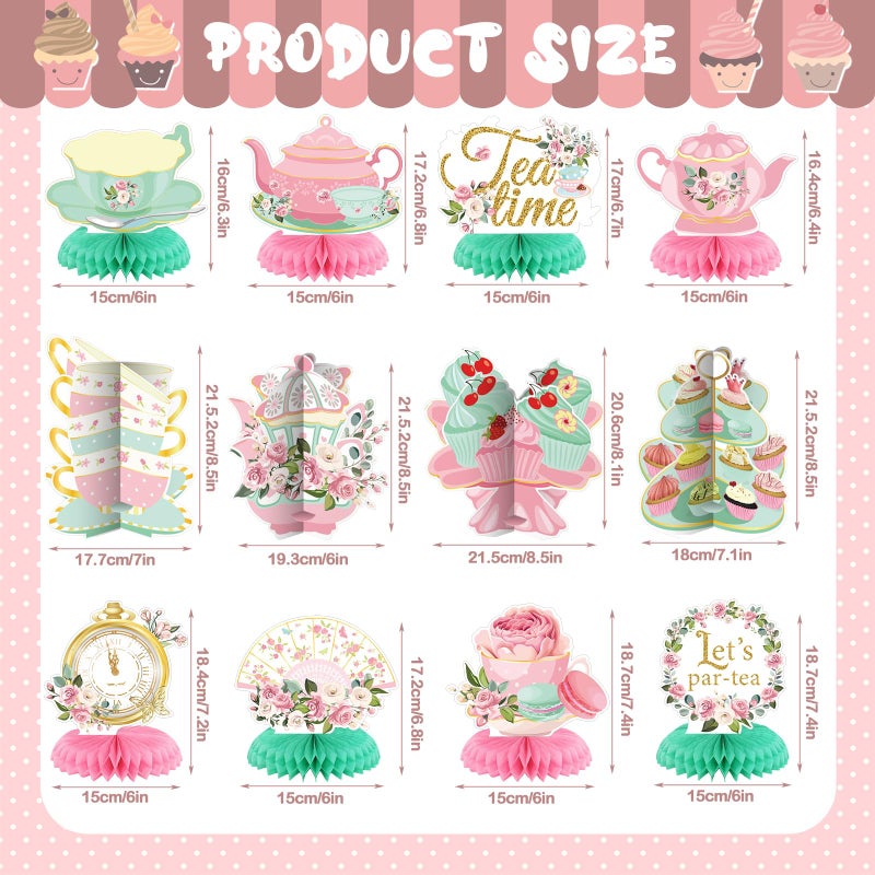 Liliful 12 Pcs Tea Party Decorations Floral Teapot Honeycomb Centerpieces Tea Party Supplies Table Decor for Birthday Baby Shower Wedding Favors Girls Women - Image 2