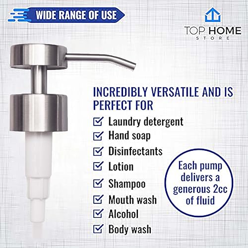 Top Home Store Elegant Flat Top Stainless Steel Soap and Lotion Dispenser Pumps (Brushed Nickel, 2 Pack) - Image 4